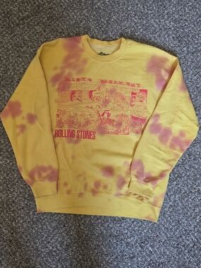 the Rolling Stones Yellow and Pink Tie-Dye Crewneck Sweatshirt